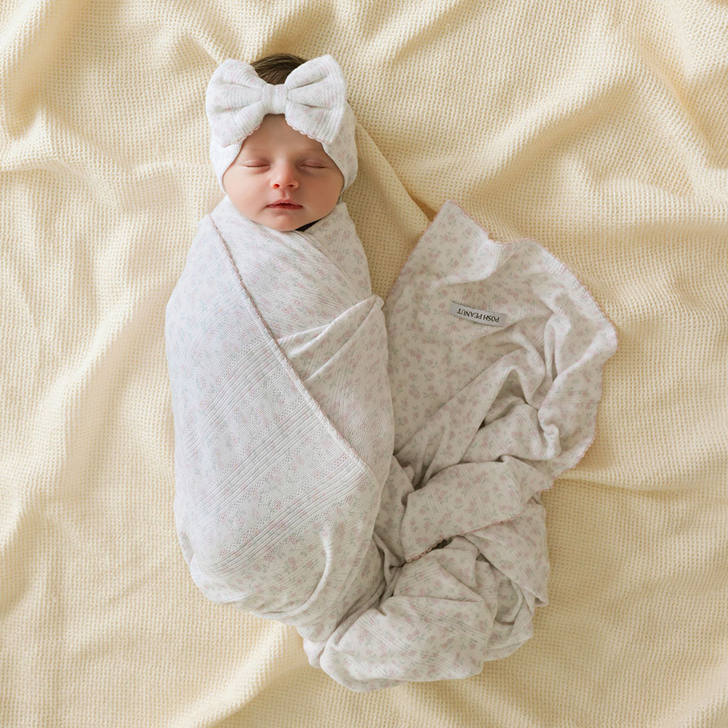 Andina Cream Pointelle Picot Swaddle Headband Set