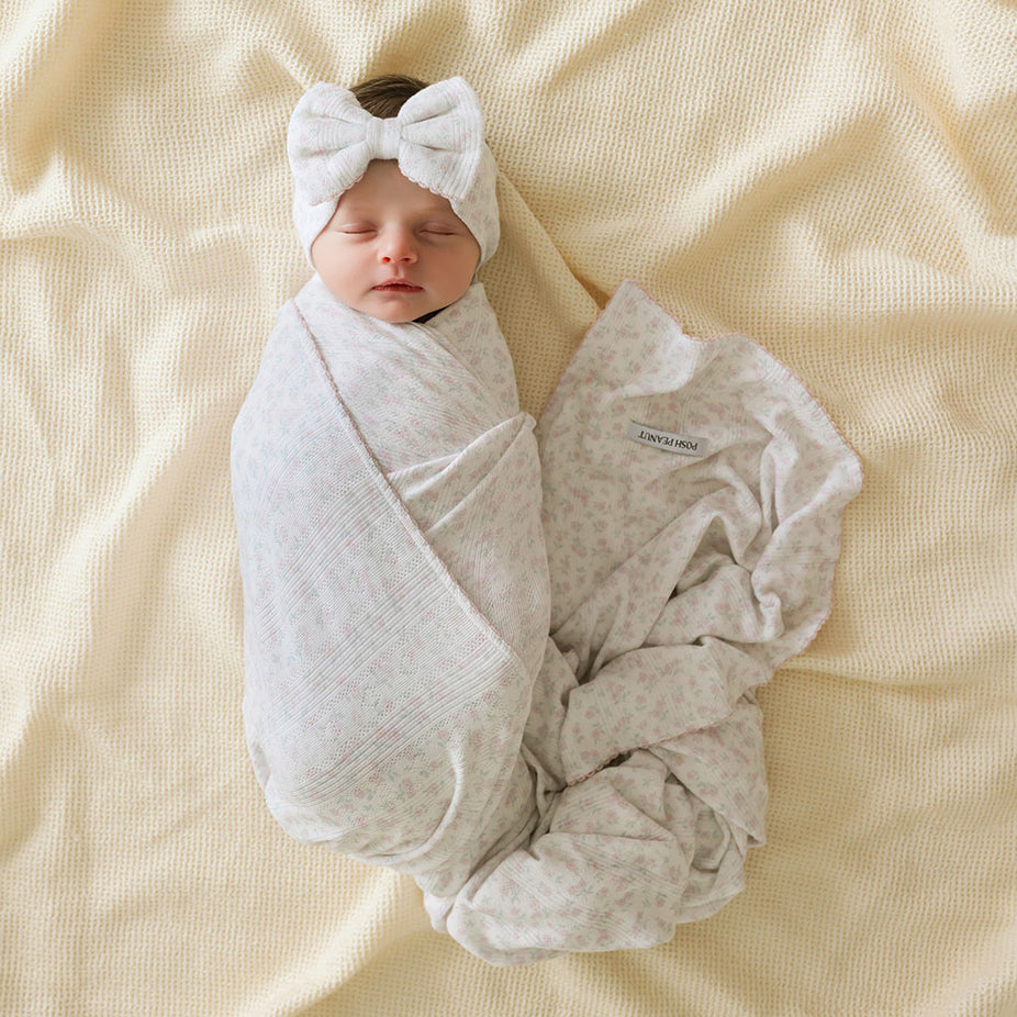 Andina Cream Pointelle Picot Swaddle Headband Set