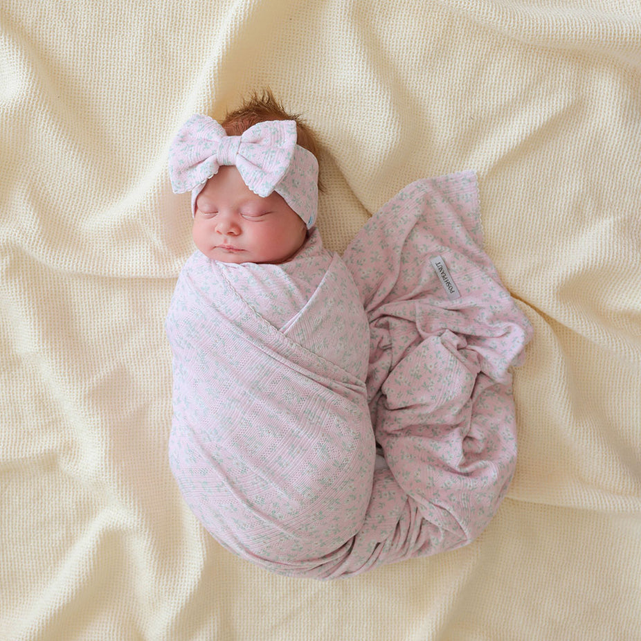 Andina Rose Pointelle Picot Swaddle Headband Set
