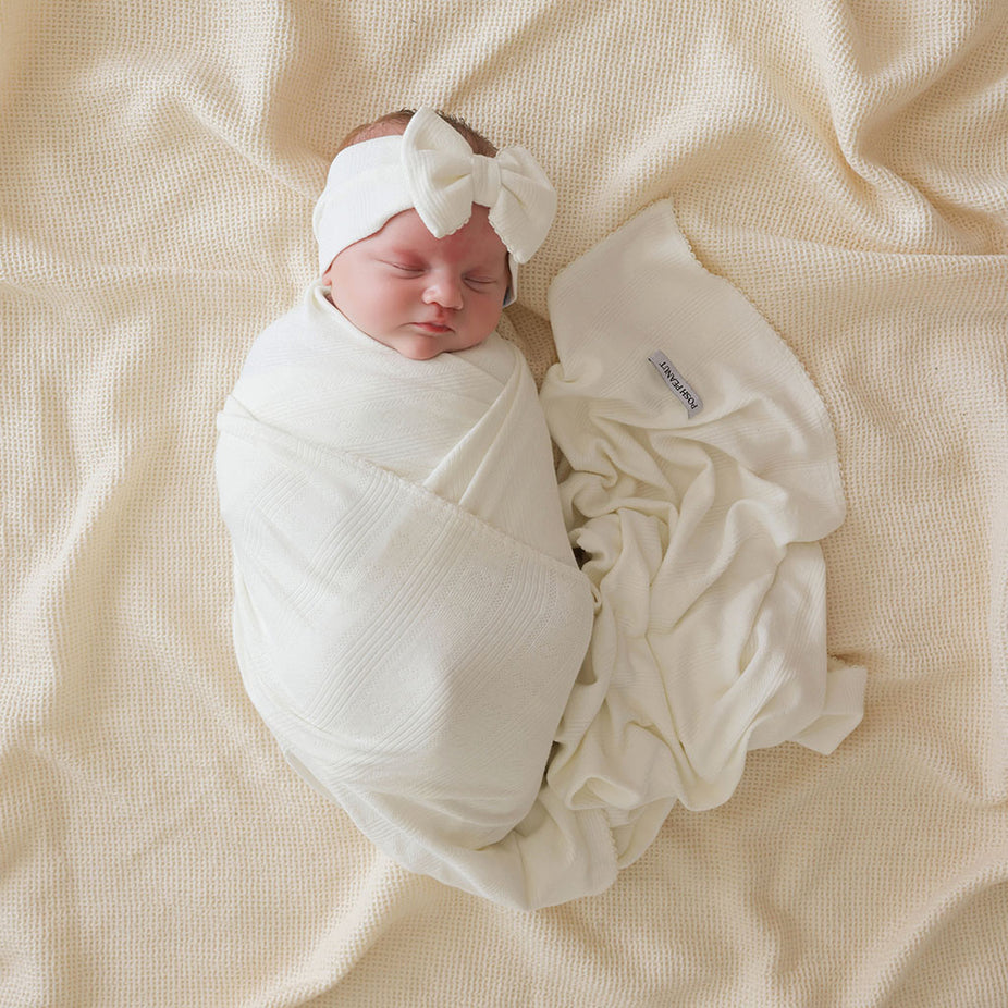 Coconut Pointelle Picot Swaddle Headband Set