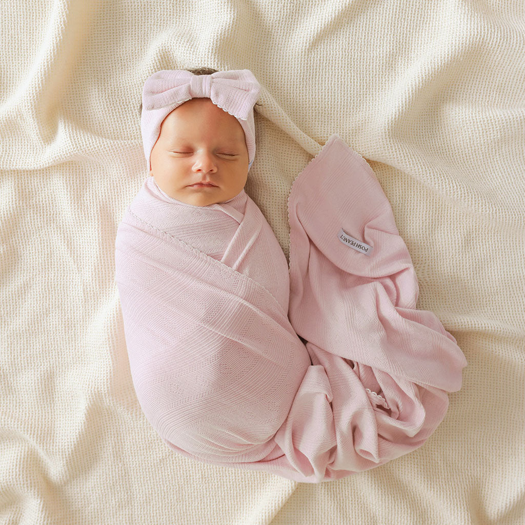 Icing Pink Pointelle Picot Swaddle Headband Set