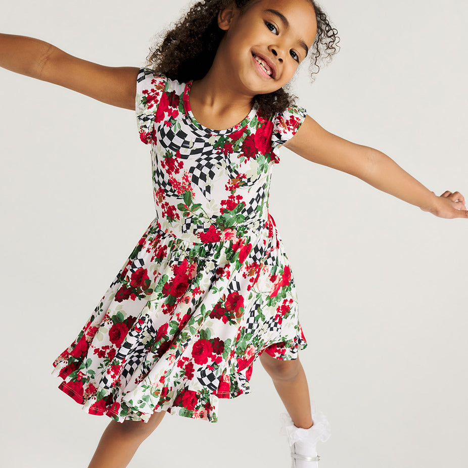MacKenzie-Childs Wild Rose Check Ruffled Twirl Dress