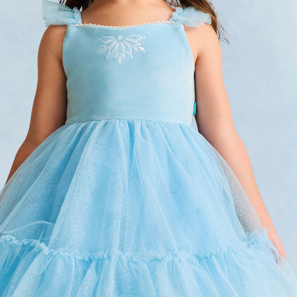 Posh Peanut Girl's Disney Frozen Elsa Velour Petticoat Dress in Blue, 3 Toddler-4 Toddler, Polyester/Spandex