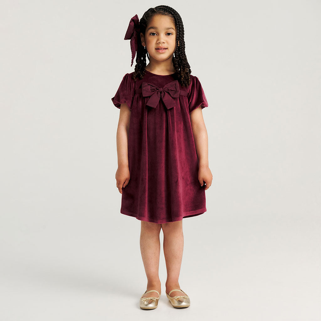 Cranberry Velour Bow Babydoll Dress