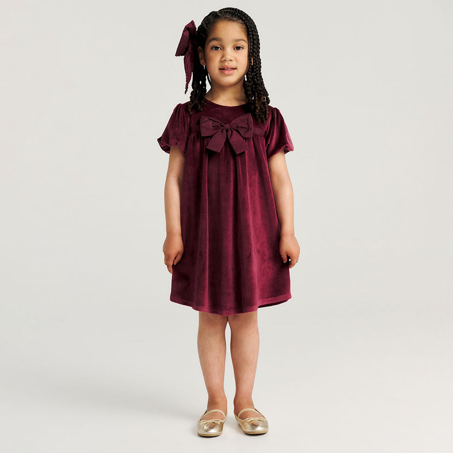 Cranberry Velour Bow Babydoll Dress