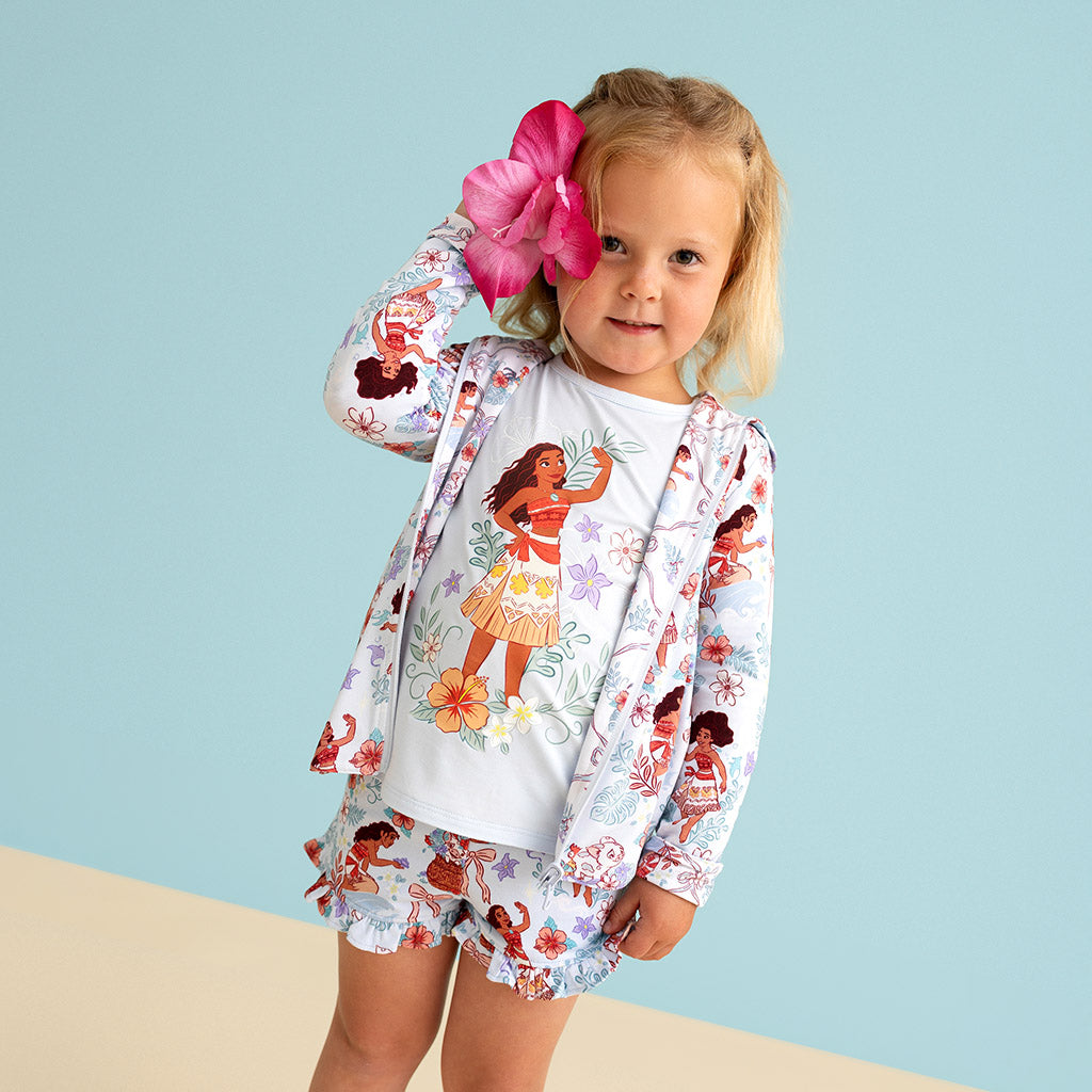 Wayfinder Blue Short Sleeve Disney Moana Ruffled Tee | Posh Peanut®