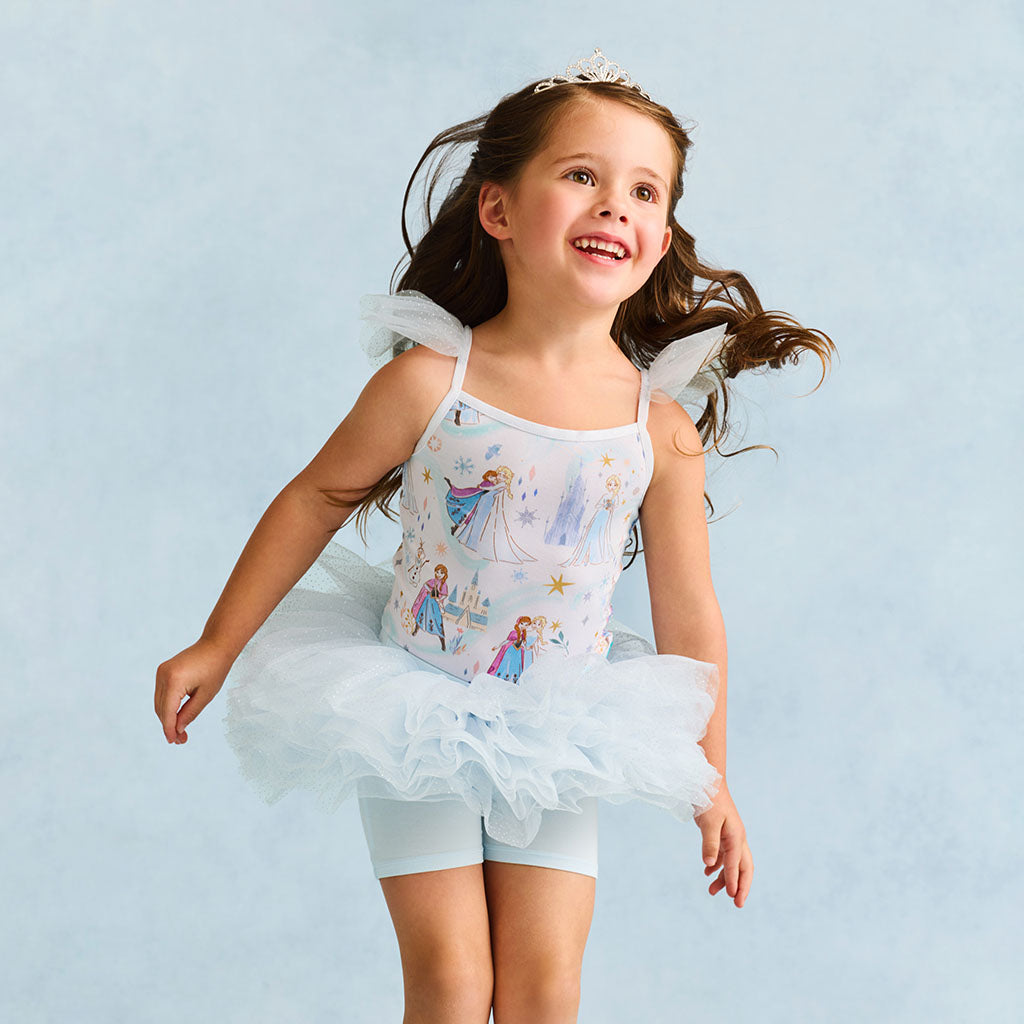 Blue Sleeveless Disney Frozen Elsa & Anna Ruffled Tulle Cami