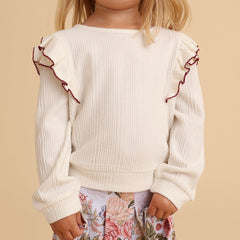 Ivory Pacci Ribbed Ruffled Top