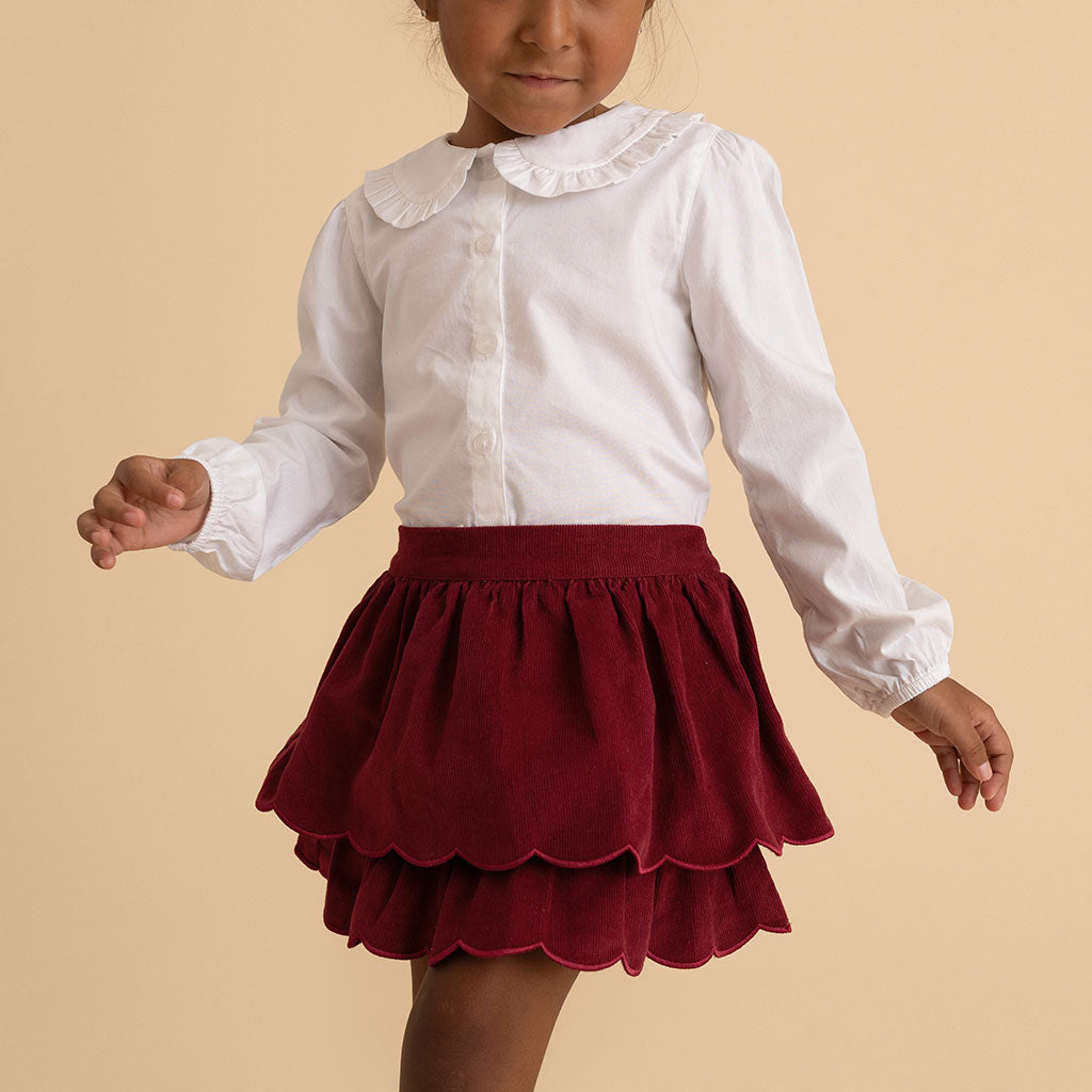 White Bamboo Challis Ruffled Peter Pan Collar Shirt