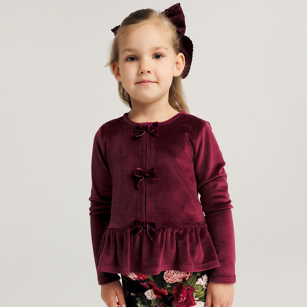 Cranberry Velour Bow Top