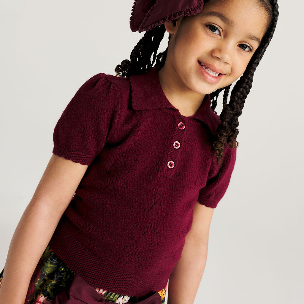 Cranberry Pointelle Sweater Polo