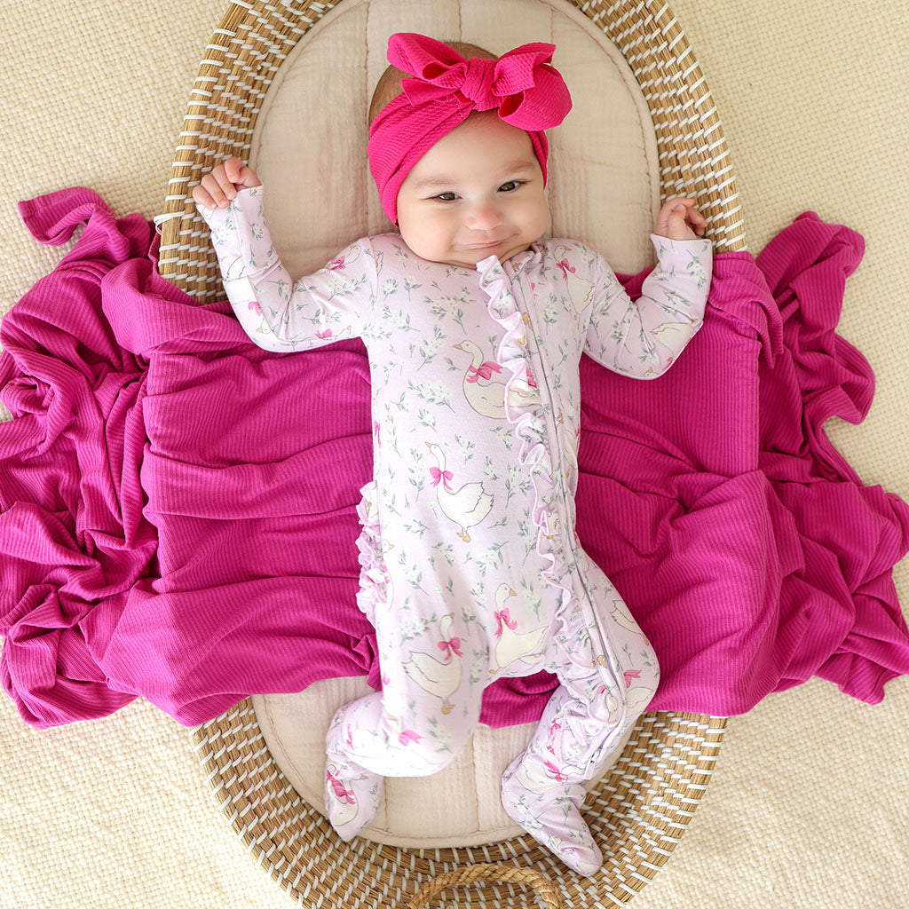 Goose Blossoms Footie Ruffled Zippered One Piece