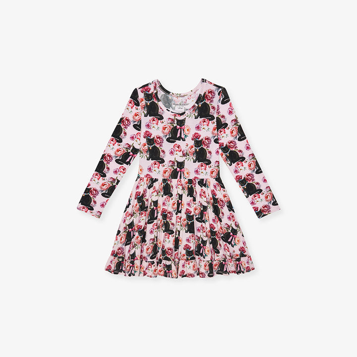 Purrsephone Long Sleeve Ruffled Twirl Dress