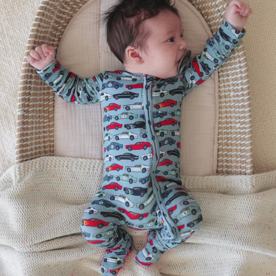 Footie Zippered One Piece | Miles | Racecar Baby Boy Sleeper
