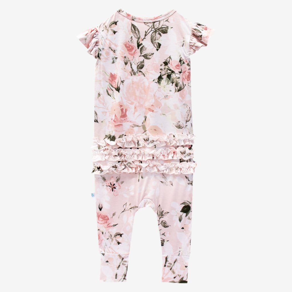Cottage Rose Jersey Jumpsuit Patch Pockets Pink, Floral, Women's Size L | April Cornell