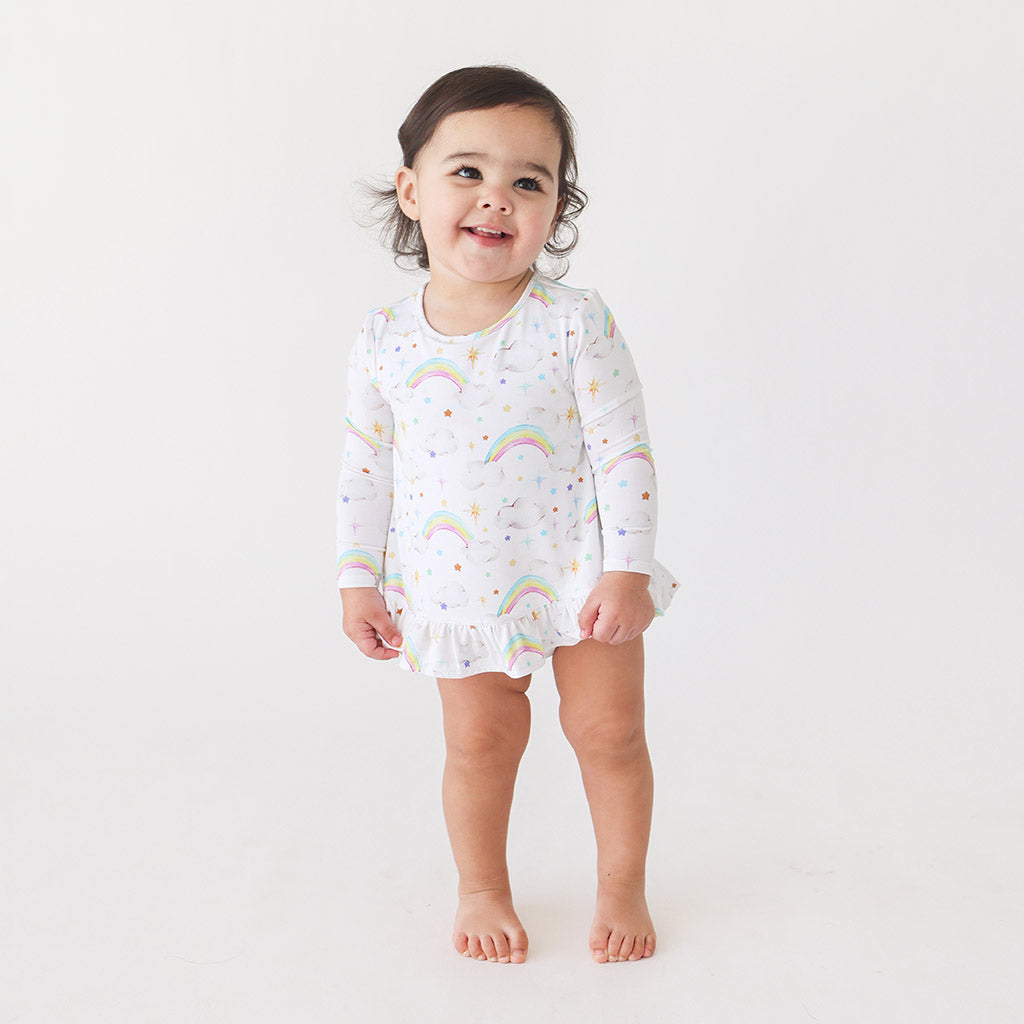 Rainbows White Baby Girl Bubble Romper | Nicky