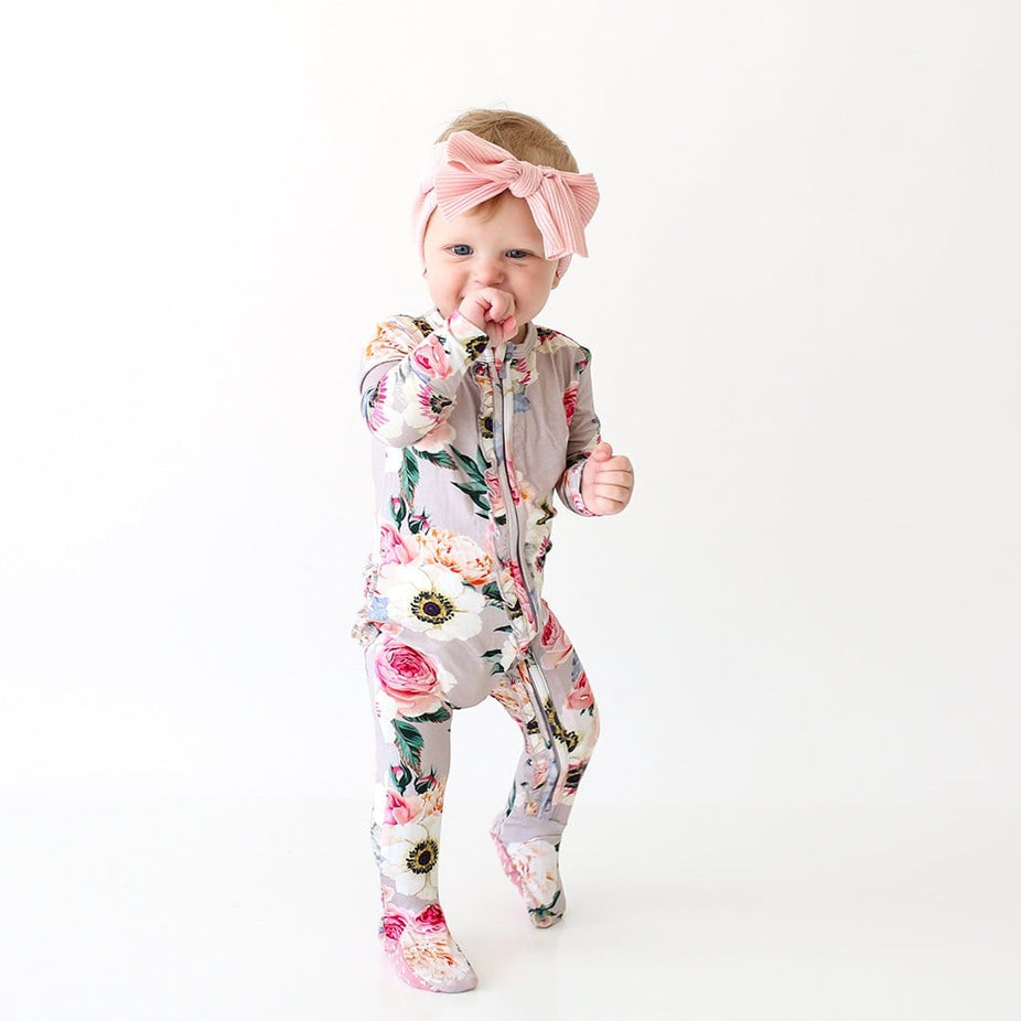 French Gray Footie Ruffled Zippered One Piece