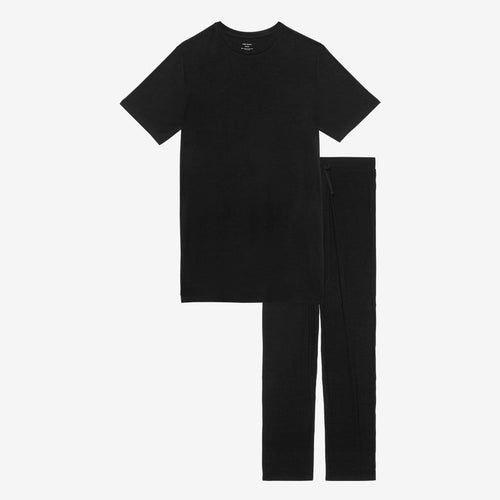 Black Ribbed Men's Short Sleeve Loungewear