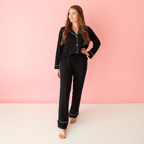 Black Ribbed Women's Relaxed Pant Luxe Loungewear