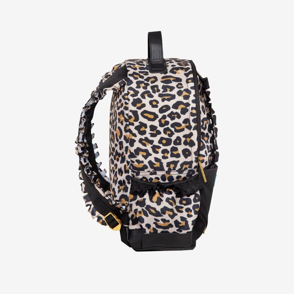 Lana Leopard Tan Ruffled Backpack side view