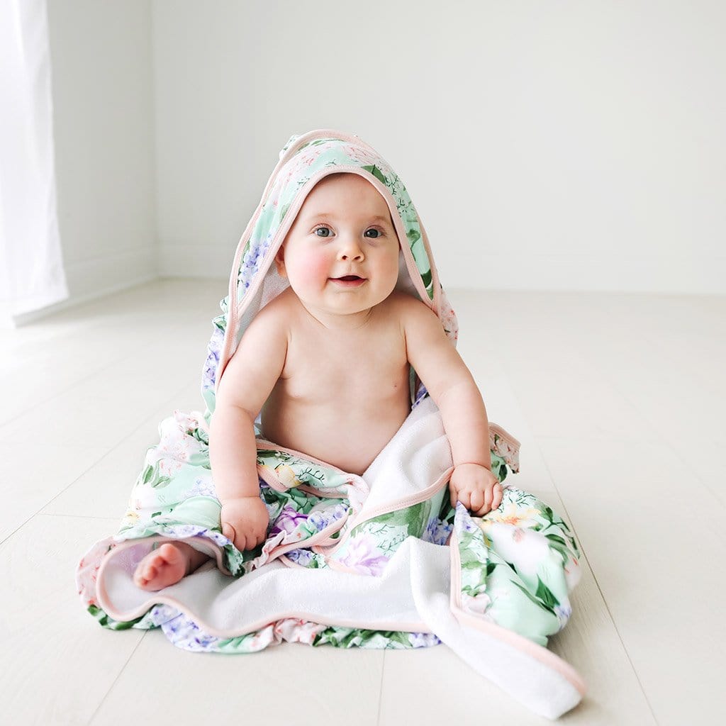 Baby on Floral Erin Ruffled Hooded Towel