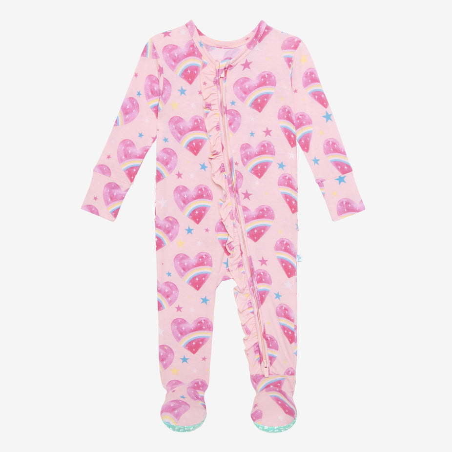 Hearts Pink One Piece Baby Footie Pajamas Rainbow Hearts