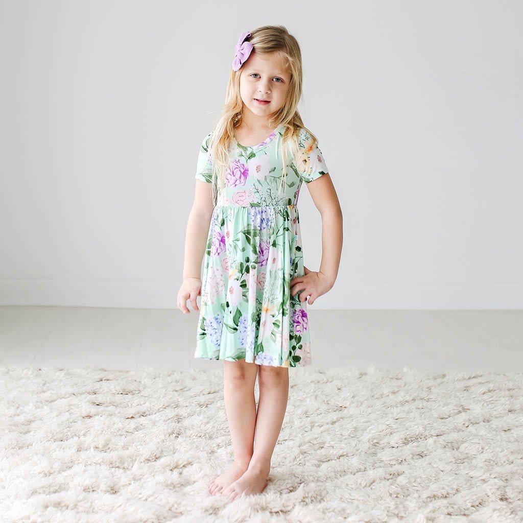 Toddler wearing Floral Erin Short Sleeve Twirl Dress