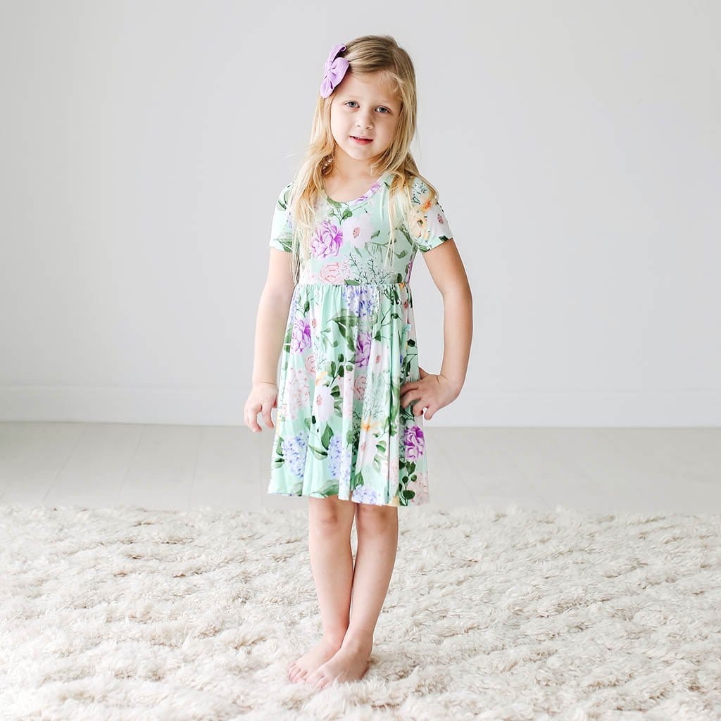 Floral Green Toddler Girl Dress | Erin – poshpeanut.com