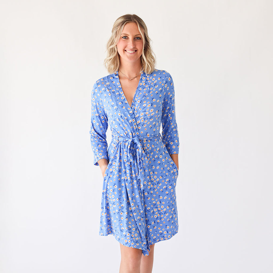 Floral Blue Women's Maternity Robe