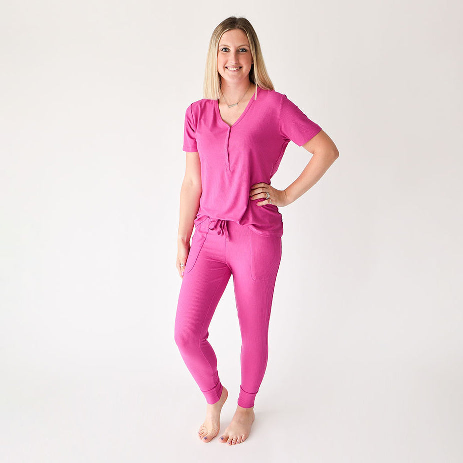 Ribbed Long Sleeve Top and Drawstring Pants Lounge Set – The Pajama Hut