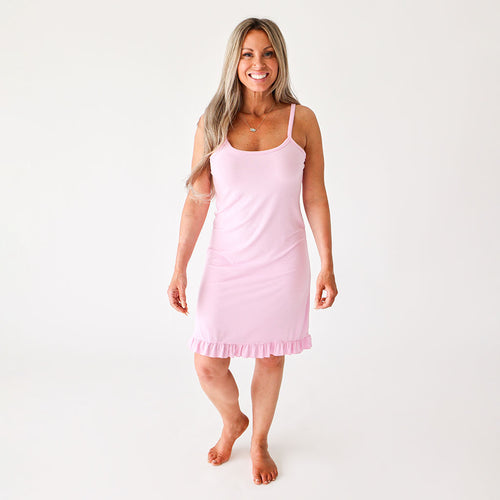 Posh Pink Ribbed Women's Sleeveless Slip Dress