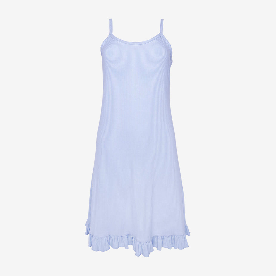 Ribbed Solids Blue Spaghetti Slip Dress