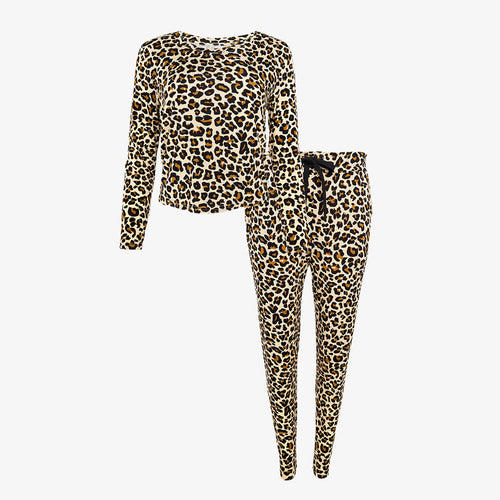 Lana Leopard Tan Women's Long Sleeve Scoop Loungewear