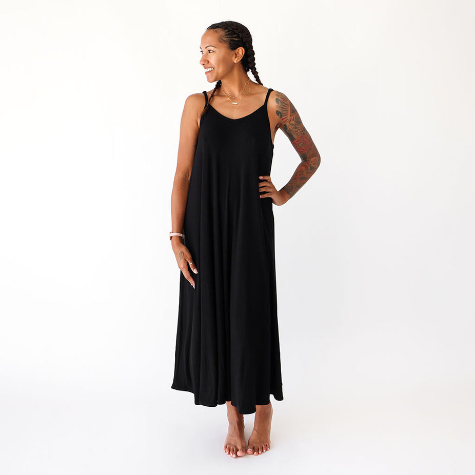 Black Ribbed Women's Sleeveless Maxi Dress