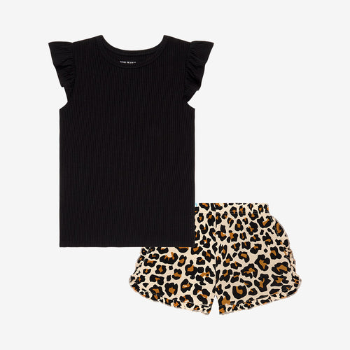 Lana Leopard Tan Ruffled Cap Sleeve Top Ruffled Short Set