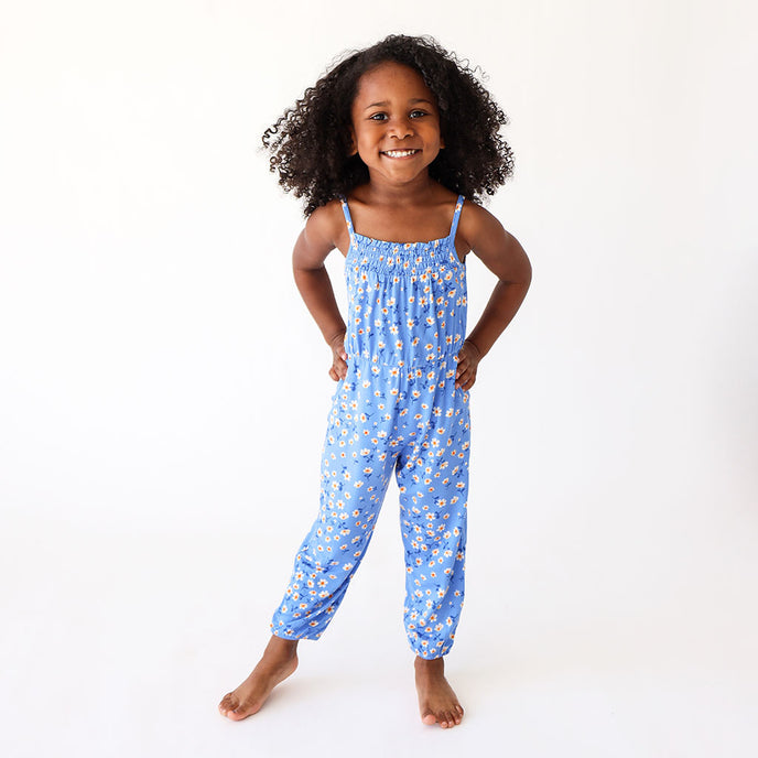 Floral Blue Sleeveless Toddler Jumpsuit | Colette