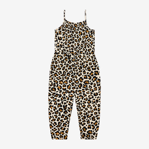 Lana Leopard Tan Sleeveless Smocked Jumpsuit