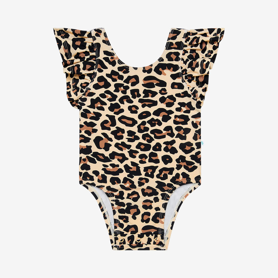 Lana Leopard Tan Ruffled Cap Sleeve One Piece Swimsuit