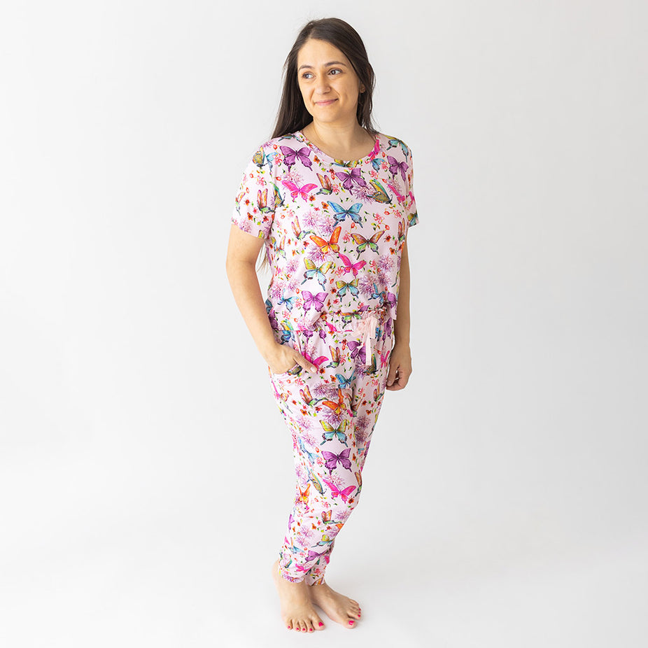 Watercolor Butterfly Women's Short Sleeve Scoop Loungewear