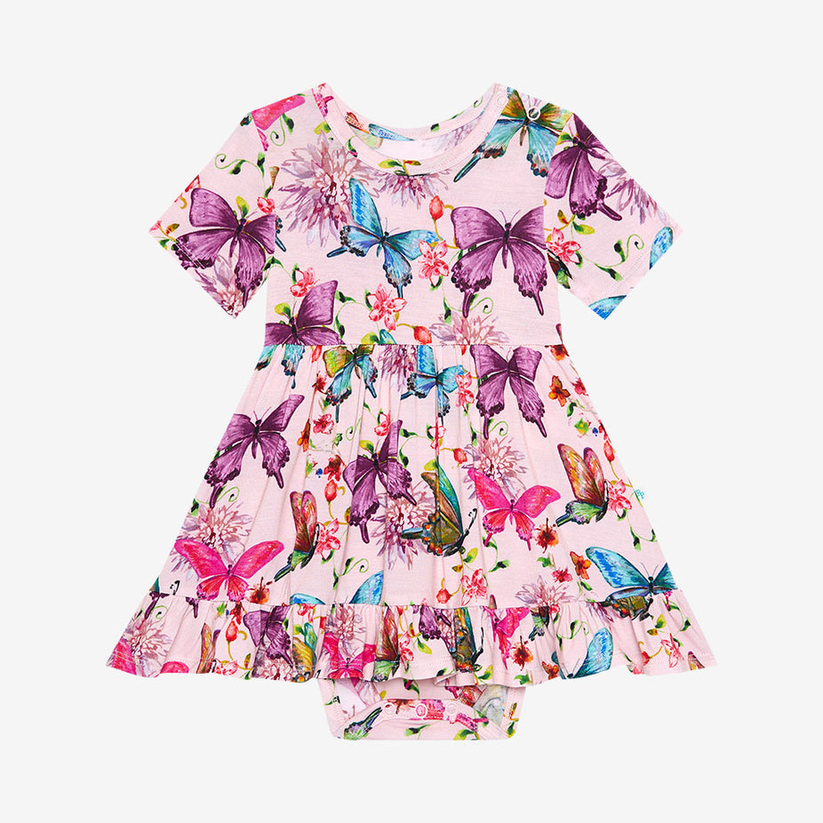 Watercolor Butterfly Ruffled Twirl Bodysuit Dress