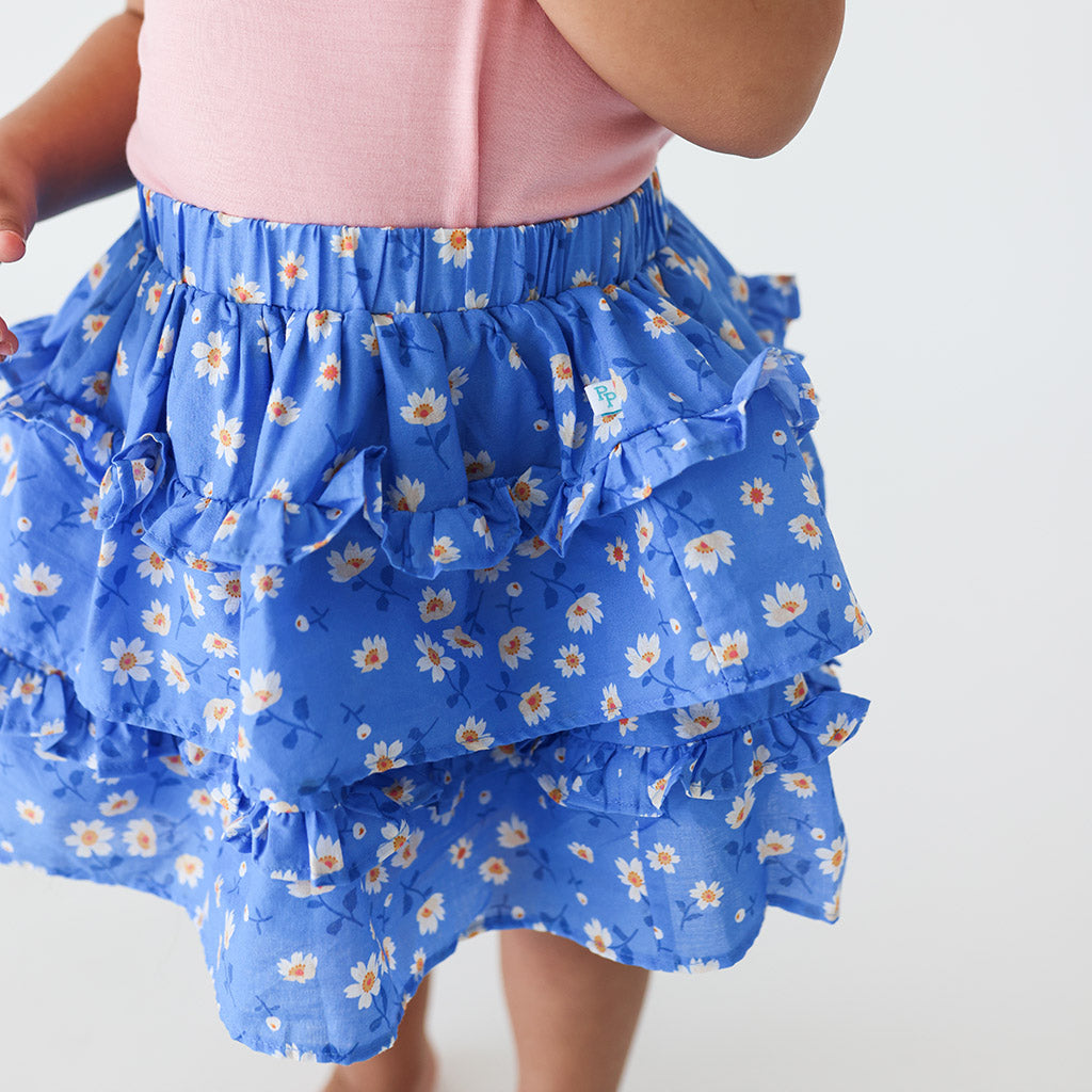Littlecheer Teal Blue Butterfly Net Ruffled Skirt Set for Girlslittlecheer