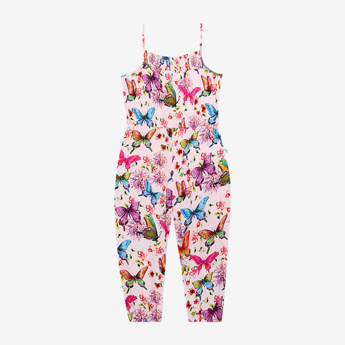 Watercolor Butterfly Sleeveless Smocked Jumpsuit