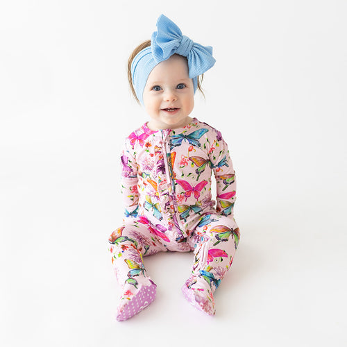 Watercolor Butterfly Footie Ruffled Zippered One Piece
