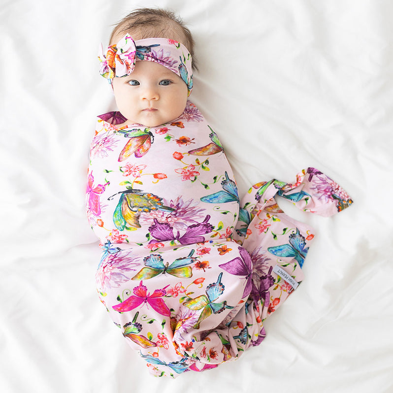 Butterflies Pink Swaddle Headband Set Watercolor Butterfly