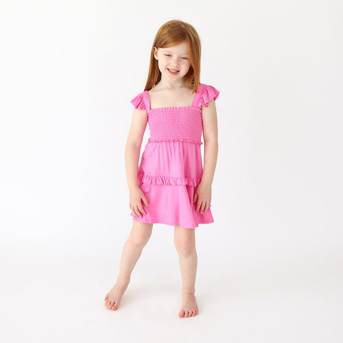 Cruisin' Pink Flutter Sleeve Smocked Babydoll Dress