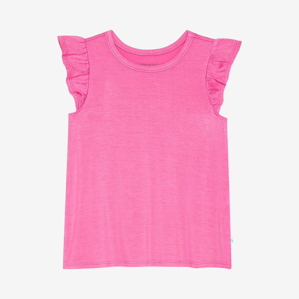 Solid Pink Ruffled Cap Sleeve Toddler Girl Shirt | Cruisin' Pink